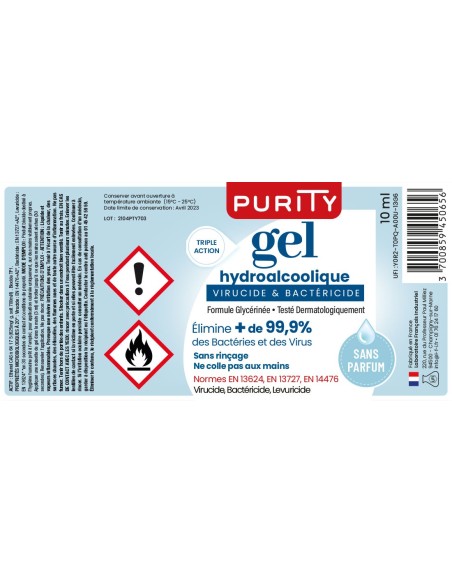 Pack de 10 Mini-flacon de 10ml - Gel Hydroalcoolique Français – Purity