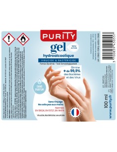 Mini-flacon de 100ml de Gel Hydroalcoolique Français – Purity 2
