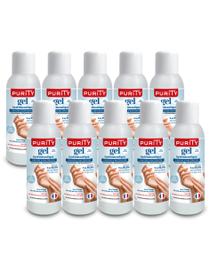 Lot de 10 Mini-flacons de 100ml de Gel Hydroalcoolique Français – Purity