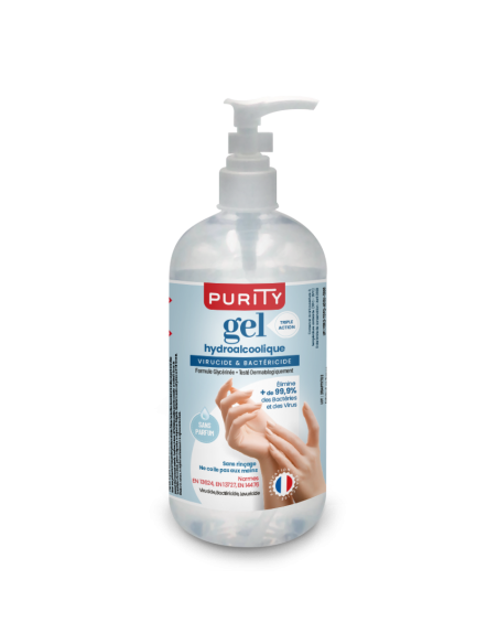 Flacon avec pompe de 500ml de Gel Hydroalcoolique Français – Purity