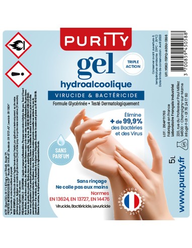 Bidon de 5 litres de Gel Hydroalcoolique Français – Purity