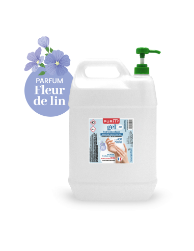 Bidon de 5 litres Gel Hydroalcoolique Français -  Parfum Fleur de Lin – Purity