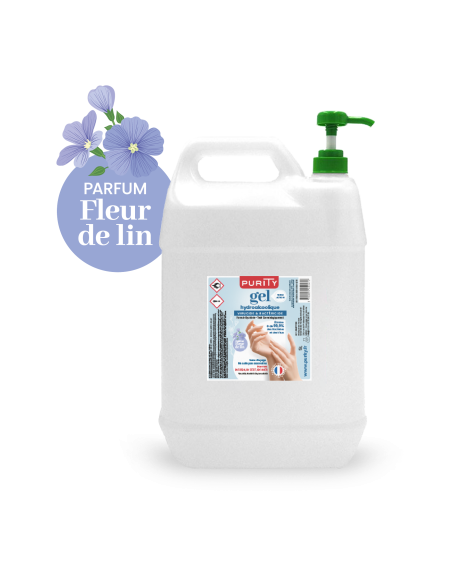 Bidon de 5 litres Gel Hydroalcoolique Français -  Parfum Fleur de Lin – Purity