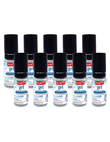 10 Mini-flacons de 10ml Gel Hydroalcoolique Français Parfum Fleur de Lin – Purity