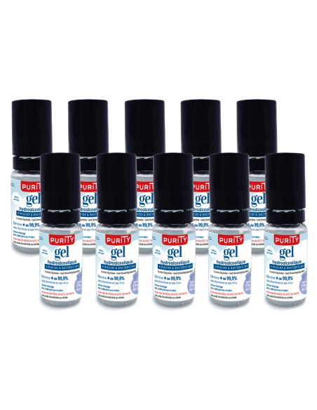 10 Mini-flacons de 10ml Gel Hydroalcoolique Français Parfum Fleur de Lin – Purity