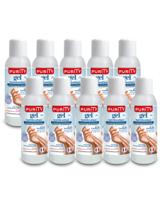 Lot de 10 Mini-flacons 100ml Gel Hydroalcoolique Français - Parfum Fleur de Lin – Purity