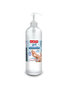 Flacon pompe 1 litre Gel Hydroalcoolique Français Parfum Fleur de Lin – Purity