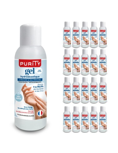 Lot de 10 Mini-flacons de 100ml de Gel Hydroalcoolique Français – Purity