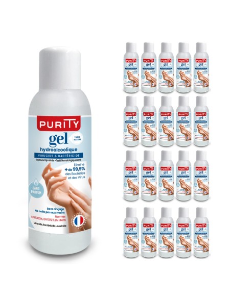 Lot de 10 Mini-flacons de 100ml de Gel Hydroalcoolique Français – Purity