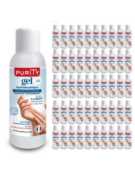 Lot de 10 Mini-flacons de 100ml de Gel Hydroalcoolique Français – Purity