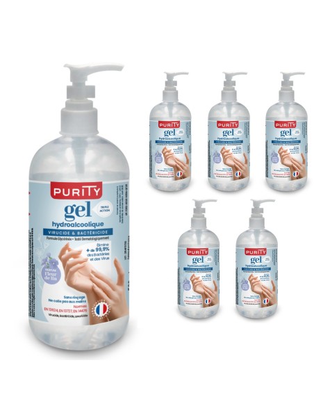 Flacon avec pompe de 500ml de Gel Hydroalcoolique Français – Purity