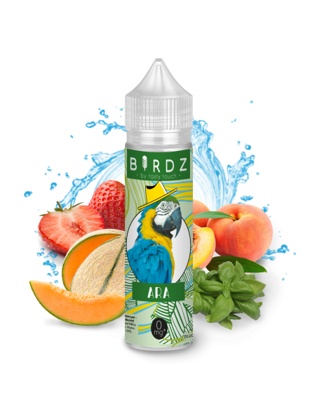 Ara - Tasty e-liquide goût pêche, melon, fraise et basilic frais 50PG/50VG